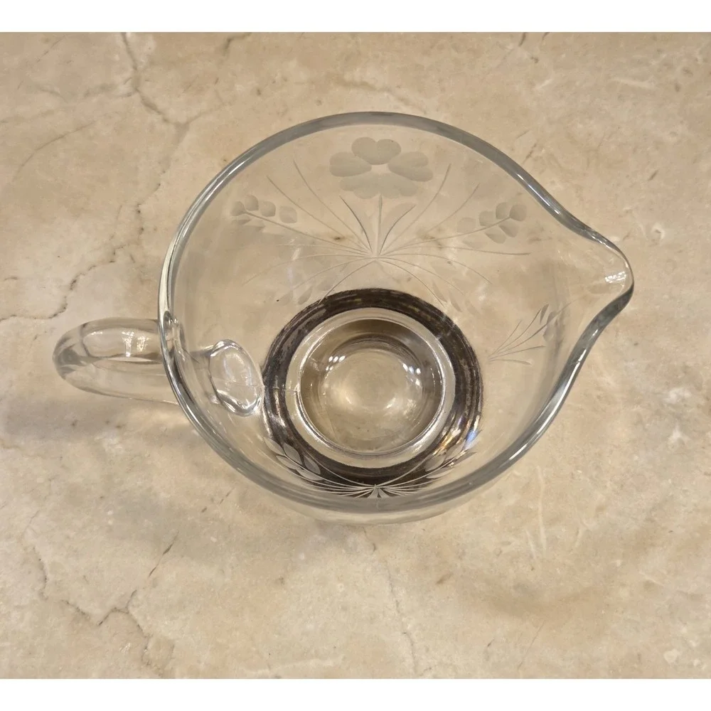 1920s Sterling Silver & Etched Glass Frank Whiting‎ Co Cream Pitcher Hand Blown